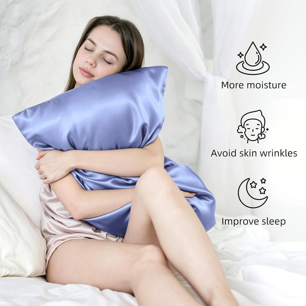 Silk Pillow Cases Mulberry Silk Pillowcases Soft Breathable Both Sided Natural Silk Pillowcase with Zipper Beauty Sleep Silk Pillow Cases 1 Pc for Gift (Standard, Cornflower Blue)
