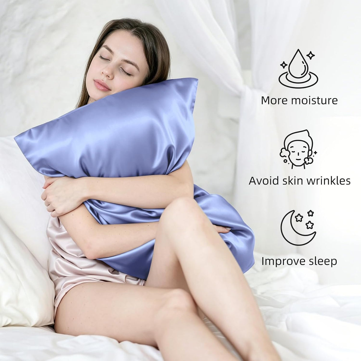 Silk Pillow Cases Mulberry Silk Pillowcases Soft Breathable Both Sided Natural Silk Pillowcase with Zipper Beauty Sleep Silk Pillow Cases 1 Pc for Gift (Standard, Cornflower Blue)