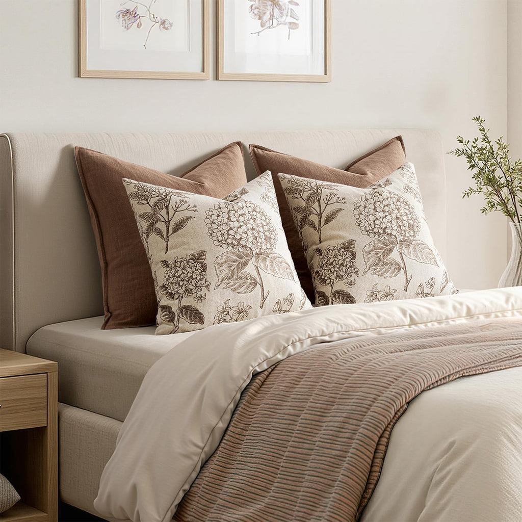 Set of 2 Decorative Floral Pillow Covers 18x18 Inch Light Brown