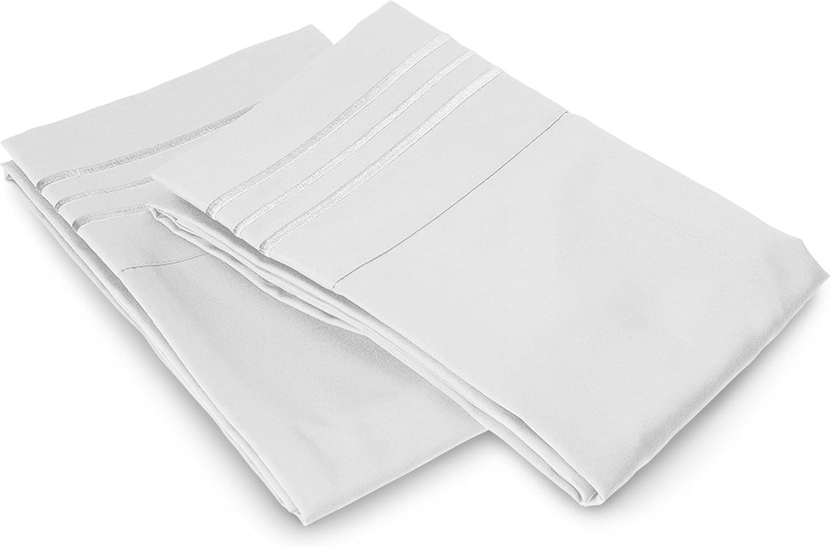 Elegant Comfort Luxury Ultra-Soft 2-Piece Pillowcase Set - 1500 Premium Hotel Quality Microfiber Double Brushed - Wrinkle Resistant, King Size, White