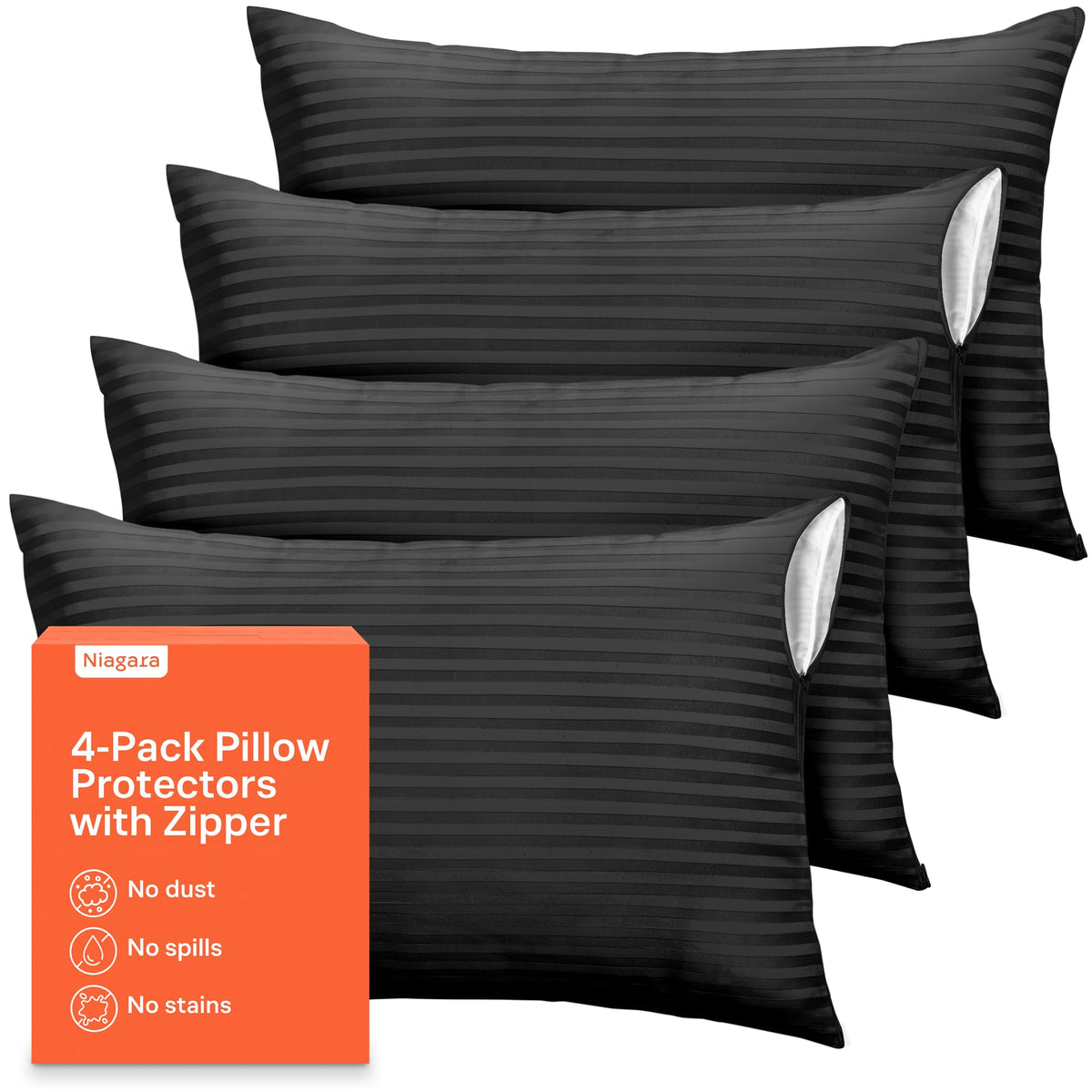 Ultra Soft Pillow Protectors with Zipper - Queen Size - Set of 4 - White