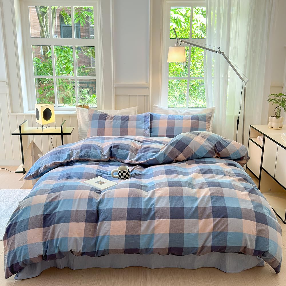FACE TWO FACE Bedding Duvet Cover Set100% Washed Cotton Duvet Cover Linen Like Textured Breathable Durable Soft Comfy (Full, White)