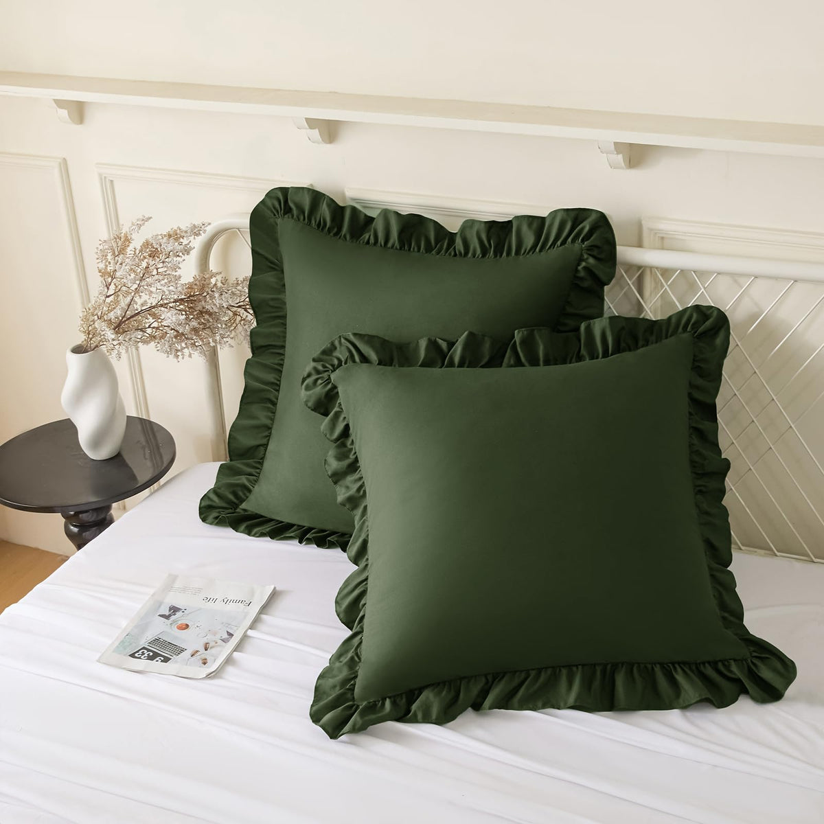 KKJIAF 2 Pack Ruffle Pillow Cases 18x18 Inches, White
