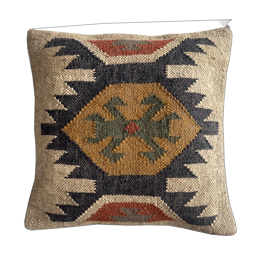 Indian Vintage Kilim Hand Loom Cushion Cover 18X18 Pillows Boho Ethnic Shams Jute Pillow Cases Rug Boho