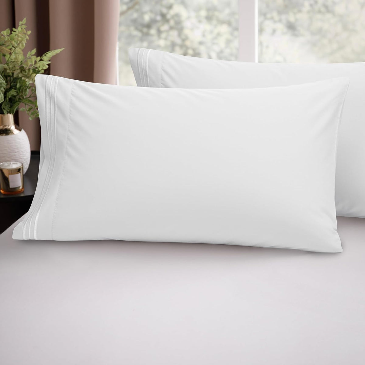 Elegant Comfort Luxury Ultra-Soft 2-Piece Pillowcase Set - 1500 Premium Hotel Quality Microfiber Double Brushed - Wrinkle Resistant, King Size, White