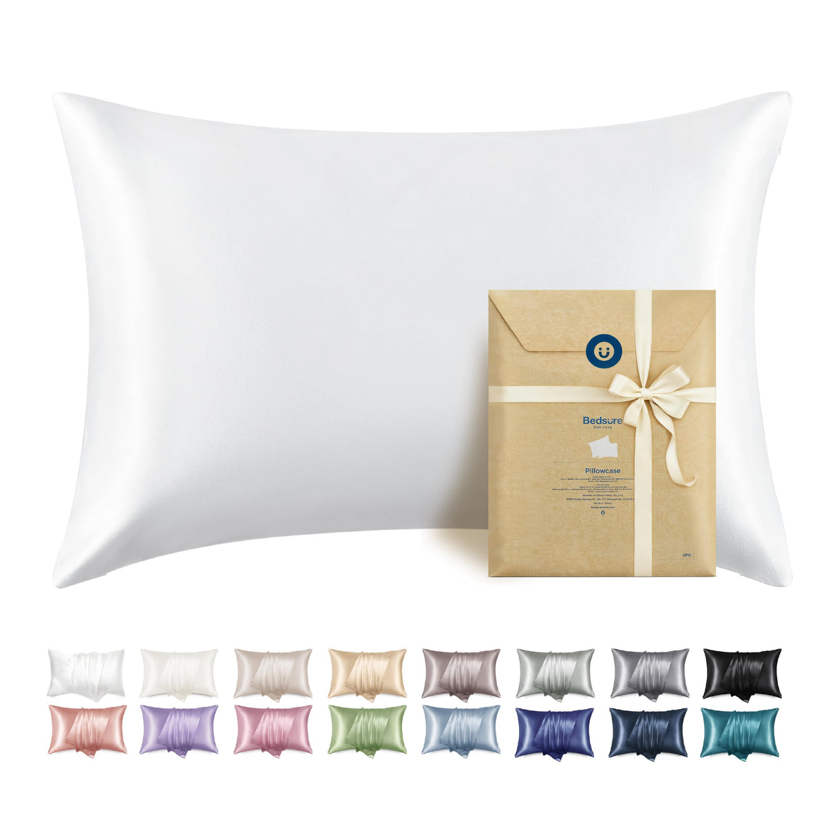 Bedsure Satin Pillowcase with Zipper, Similar to Silk Pillow Cases 2 Pack, Beige Standard Size Satin Pillow Case, Silky & Soft Pillow Covers, Valentines Day Gifts for Women Men, 20x26 Inches