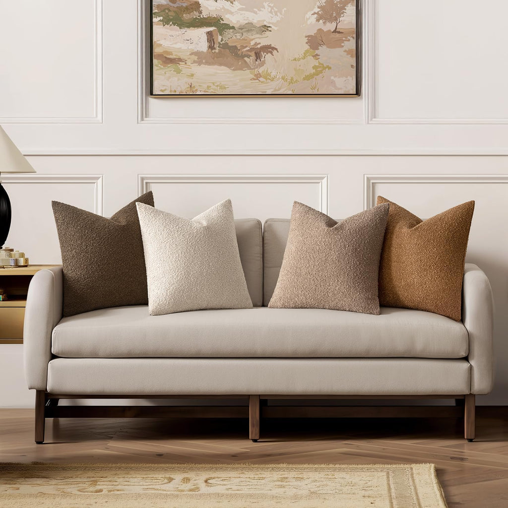 MIULEE Fall Decorative Boucle Throw Pillow Covers 18x18 Brown Set of 4