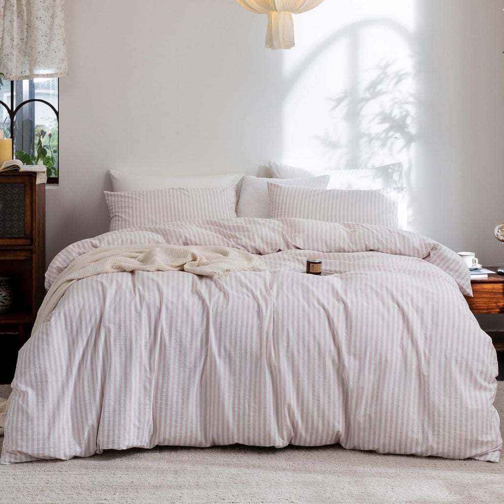 FOSSA Duvet Cover Set 100% Washed Cotton Linen Feel Queen