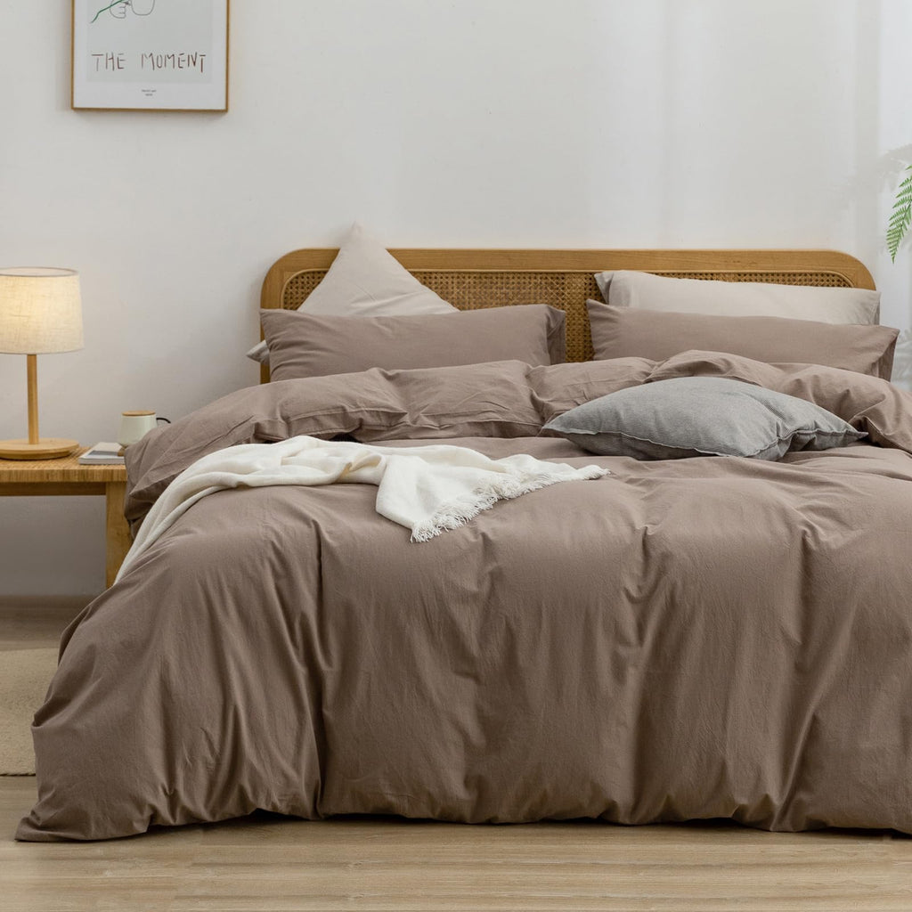 BESTOUCH Cotton Solid Duvet Cover Set Linen Feel Cornflower Blue King