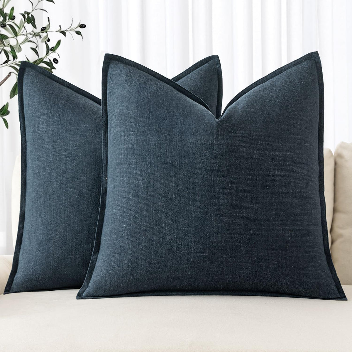 MIULEE Decorative Linen Euro Sham Pillow Covers 24x24 Natural Beige
