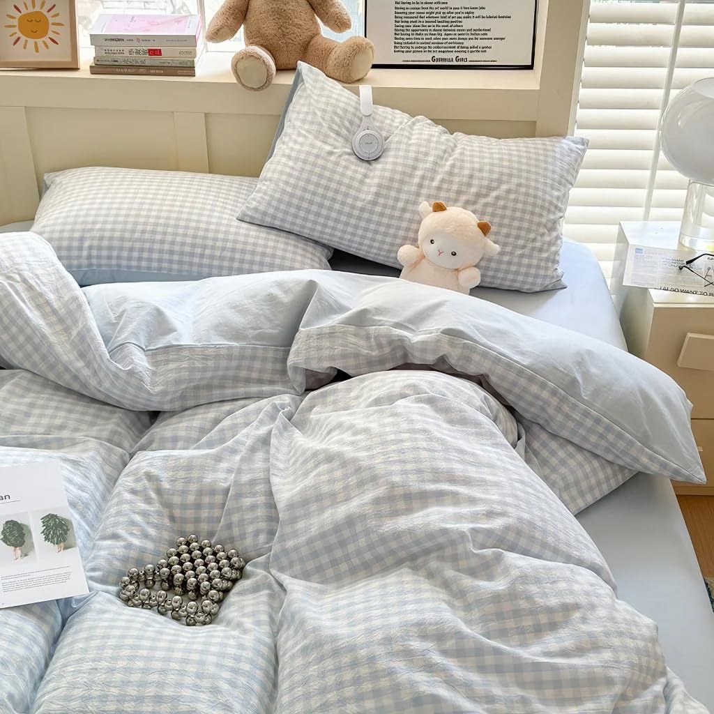 Nayoroom Gingham Duvet Cover Set Queen Brown Tan Plaid Checkered Bedding