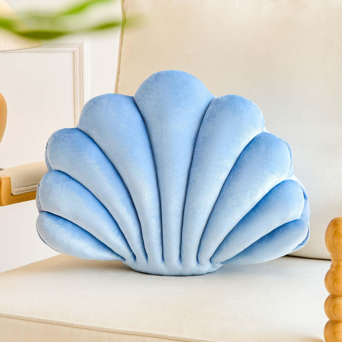 Lfsaaj Dusty Blue Seashell Throw Pillows, Shell Shaped Throw Pillows, 13 Inch Soft Home Decorative Pillow Plush Cushion for Bed Couch Living Sofa Room Decor Accent Throw Pillow