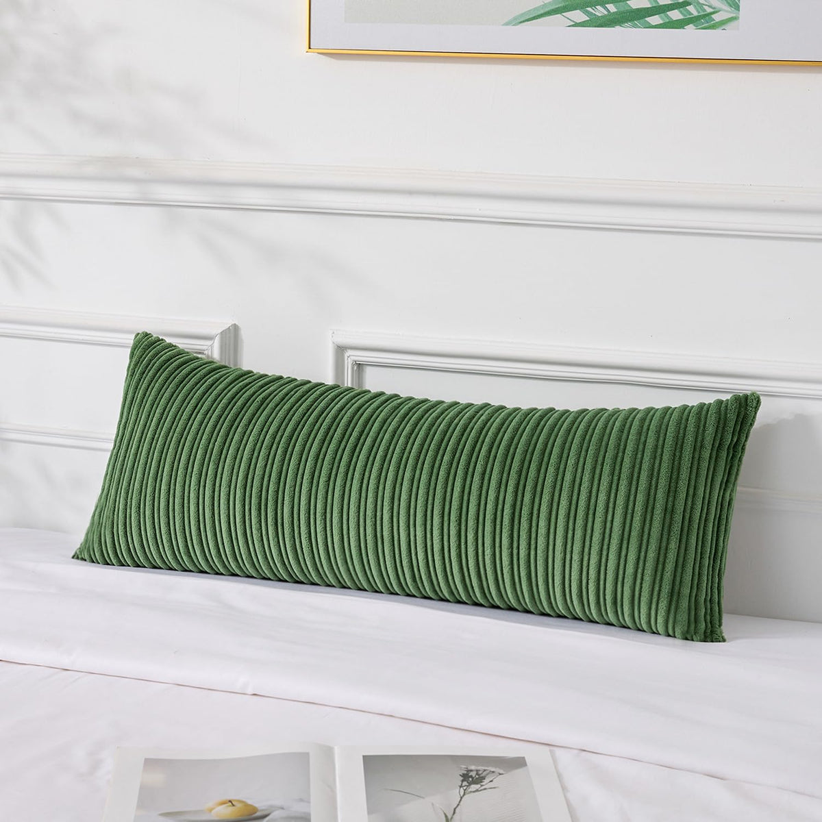 UGASA Velvet 12x20 Inch Lumbar Soft Throw Pillow Cover Boho Farmhouse Decorative Corduroy Striped Both Sides Solid Rectangular Cushion Case for Couch Bedroom Sofa Home, 1 Piece, Beige