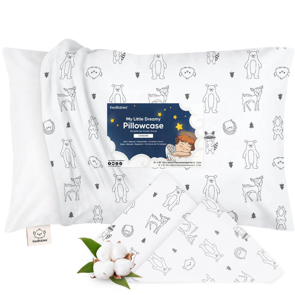 KeaBabies Toddler Pillowcase 13x18 Organic Cotton Cover, Soft White
