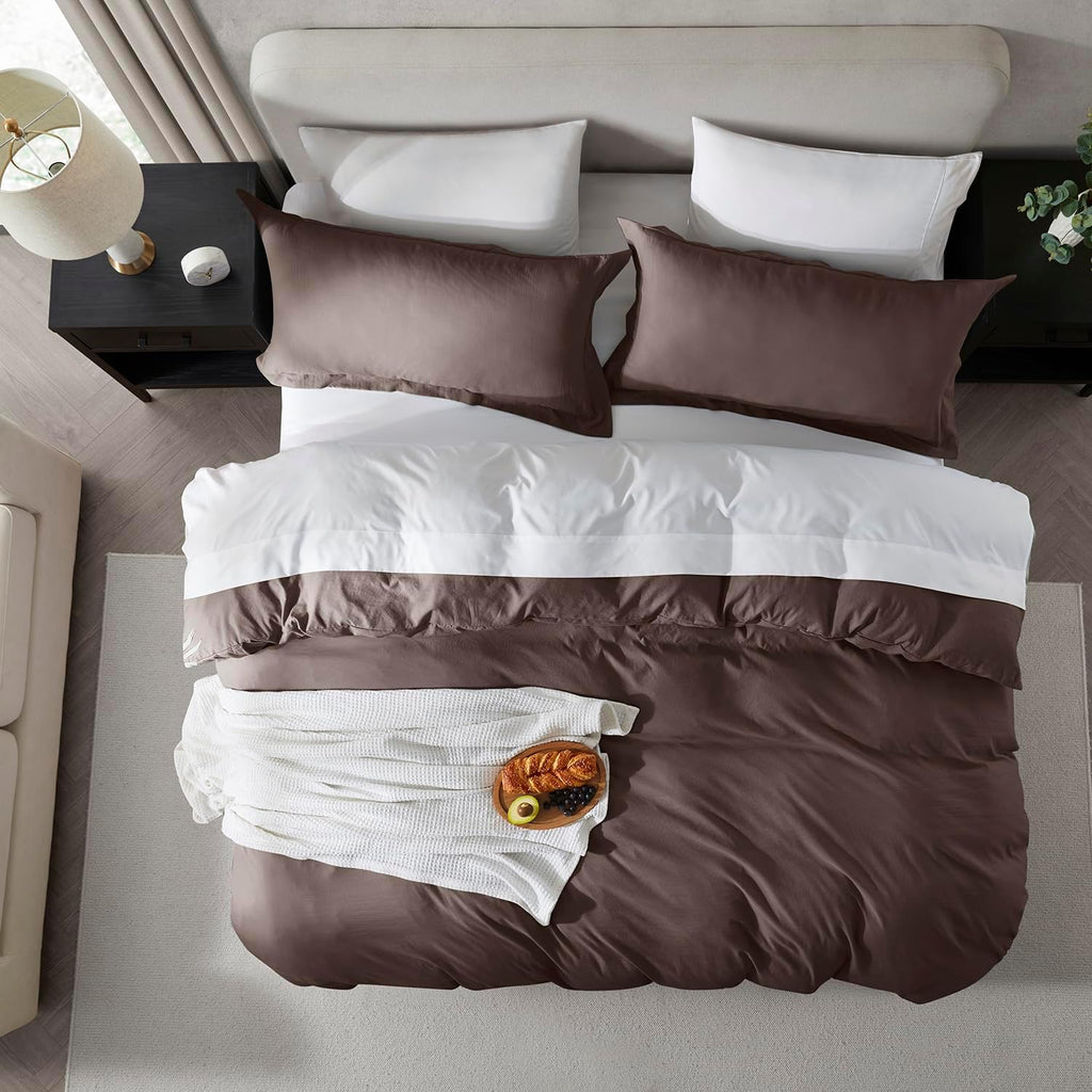 Hearth & Harbor Prewashed King Duvet Cover Set, Chocolate Brown