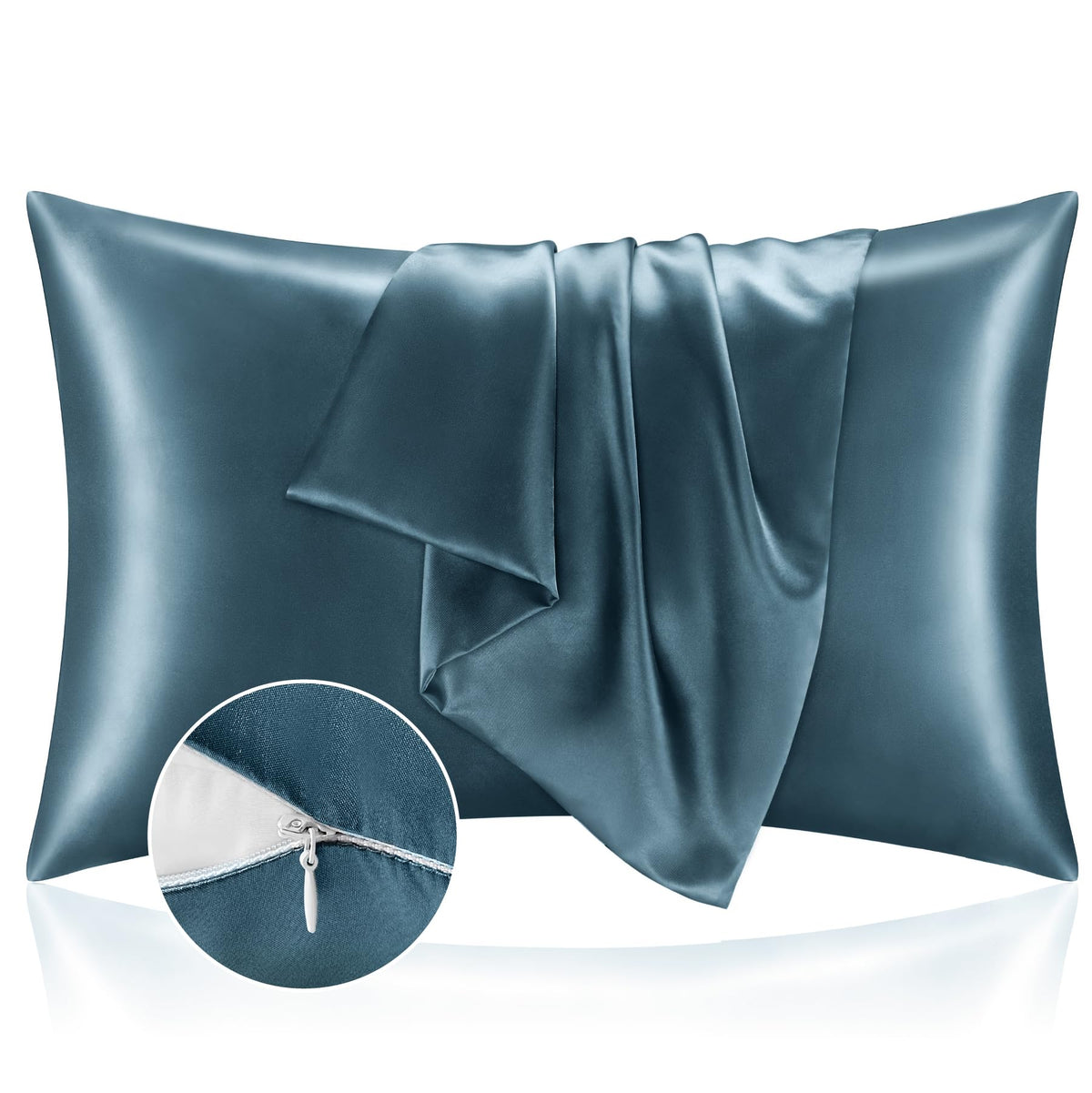BEDELITE Zipper Satin Pillowcases, Standard Size 20"x26", Black, Set of 2