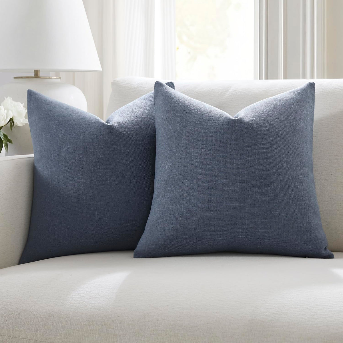 Meekio Linen Blend Throw Pillow Covers 18x18 Set of 2, Ivory