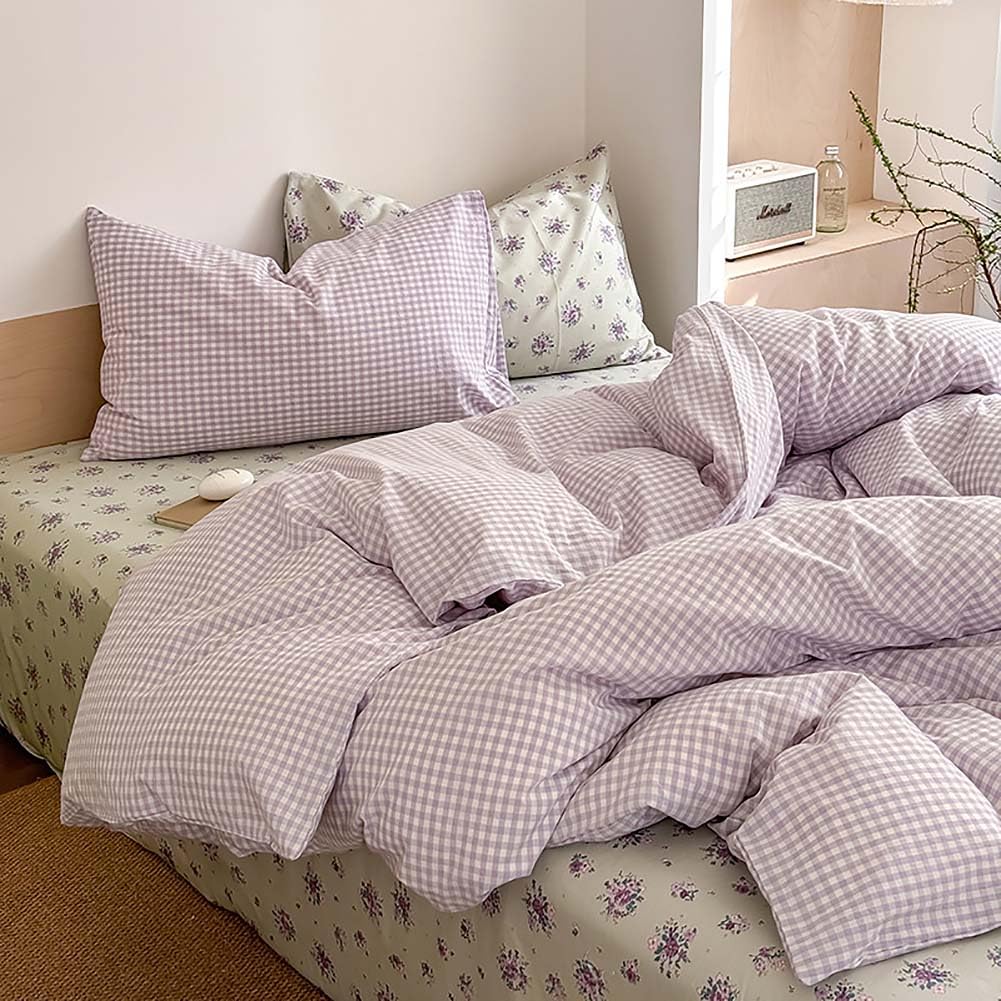 Nayoroom Gingham Duvet Cover Set Queen Brown Tan Plaid Checkered Bedding
