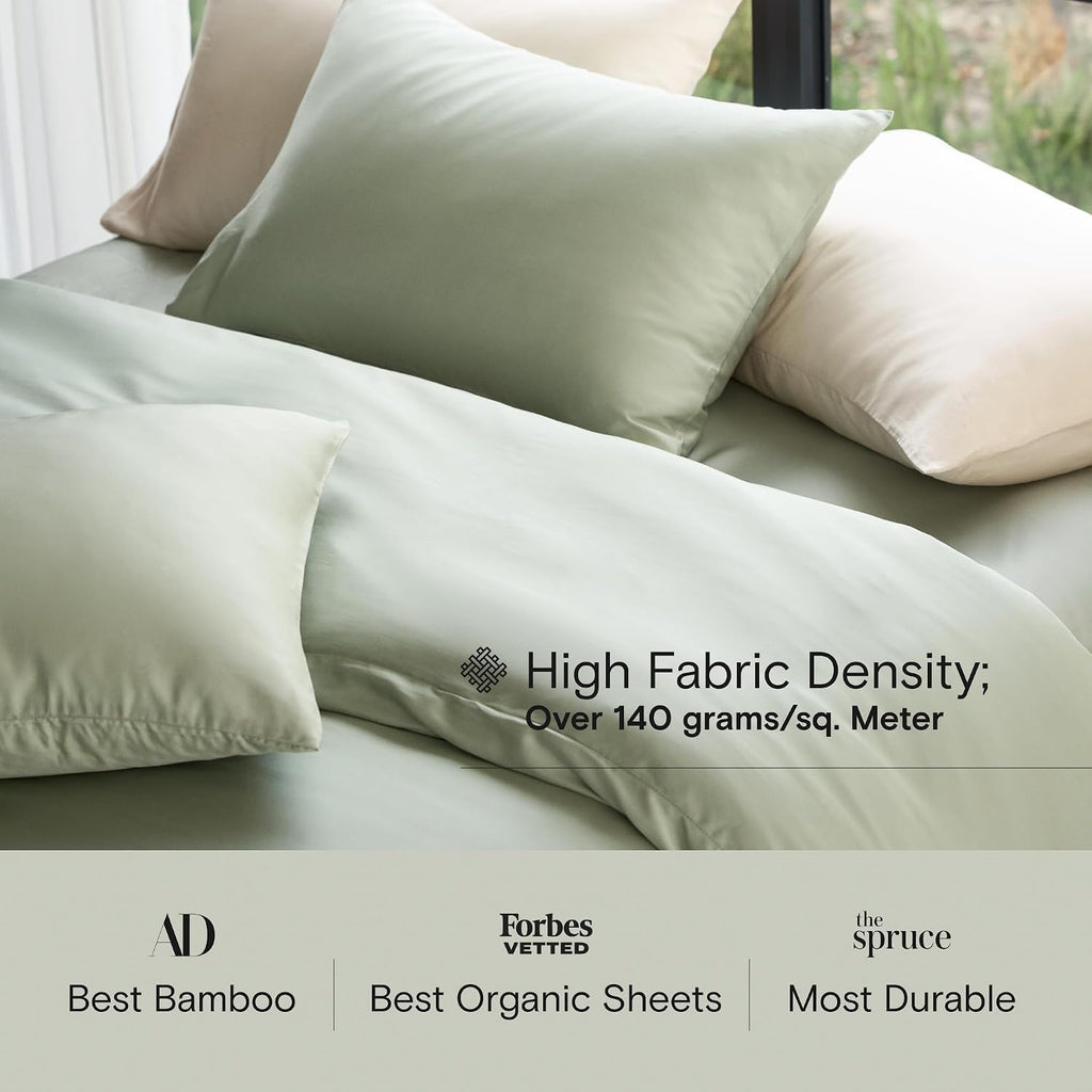 DOZ Duvet Cover Set, 100% Viscose derived from Bamboo, Organically Grown, Buttery Soft, Cooling Duvet Covers, High GSM, 1 Duvet Cover and 2 Pillowcases, 90"x90" (Sage, Full/Queen)