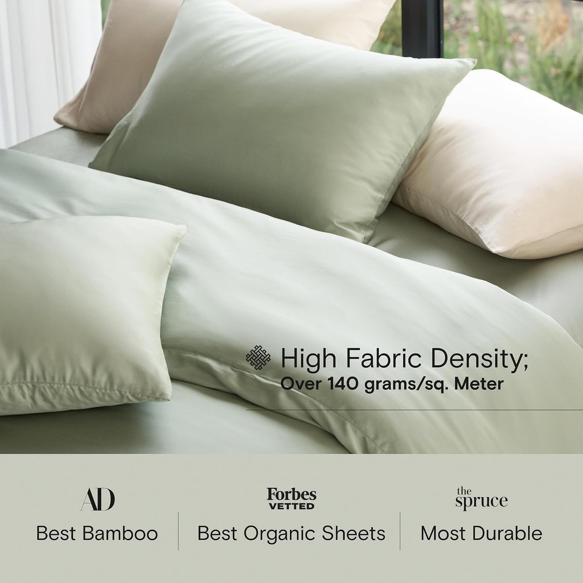 DOZ Duvet Cover Set, 100% Viscose derived from Bamboo, Organically Grown, Buttery Soft, Cooling Duvet Covers, High GSM, 1 Duvet Cover and 2 Pillowcases, 90"x90" (Sage, Full/Queen)