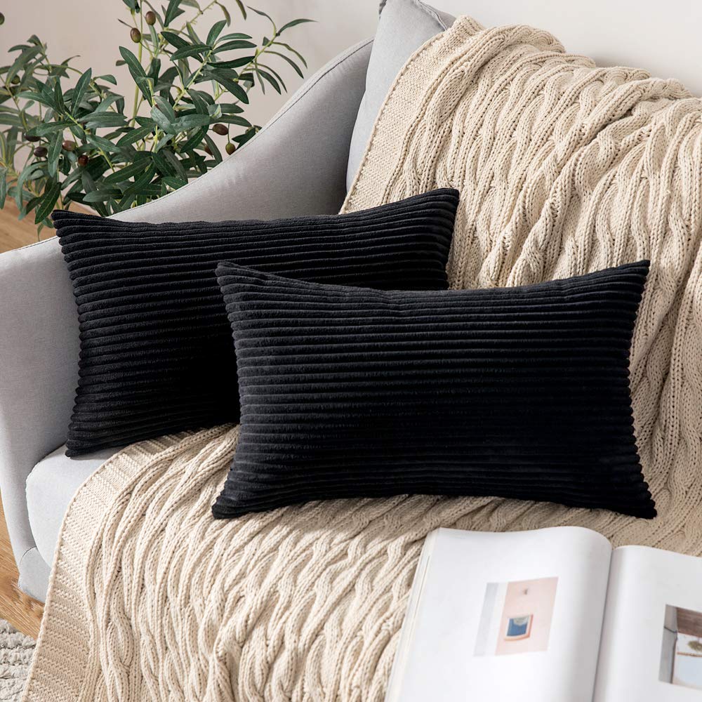 MIULEE Decorative Corduroy Throw Pillow Covers Set of 2 18x18 Dusty Blue