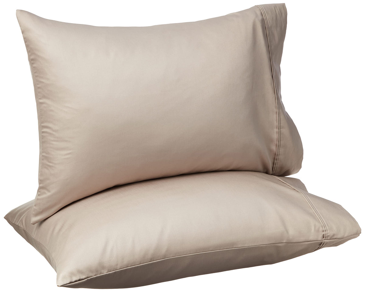 Amazon Basics 400 Thread Count 100% Cotton Pillow Cases, Soft, Wrinkle Resistant, Sateen Weave, Standard Size, 30" x 20", Dark Gray, Set of 2