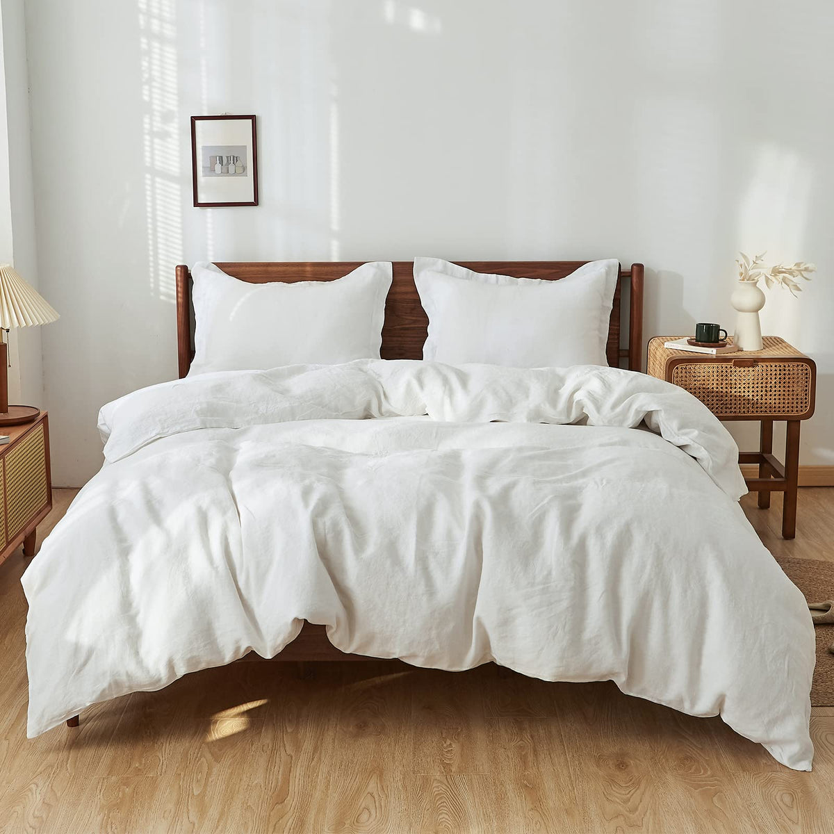 Simple&Opulence 100% Linen Duvet Cover Set 3pcs Basic Style Natural French Washed Flax Solid Color Soft Breathable Farmhouse Bedding with Button Closure - Linen, King
