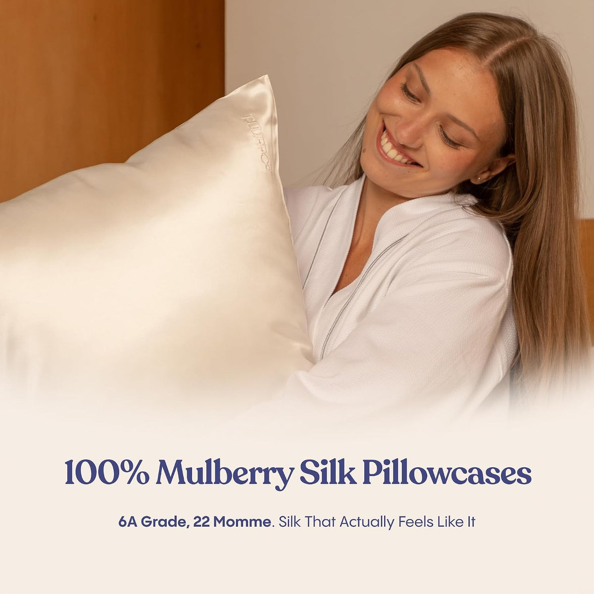 FluffCo 100% Pure Mulberry Silk Pillowcase - Queen 20 x 30 in, Silver