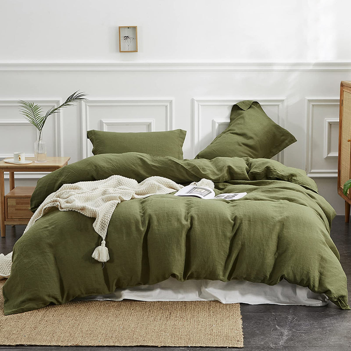 Simple&Opulence 100% Linen Duvet Cover Set 3pcs Basic Style Natural French Washed Flax Solid Color Soft Breathable Farmhouse Bedding with Button Closure - Linen, King