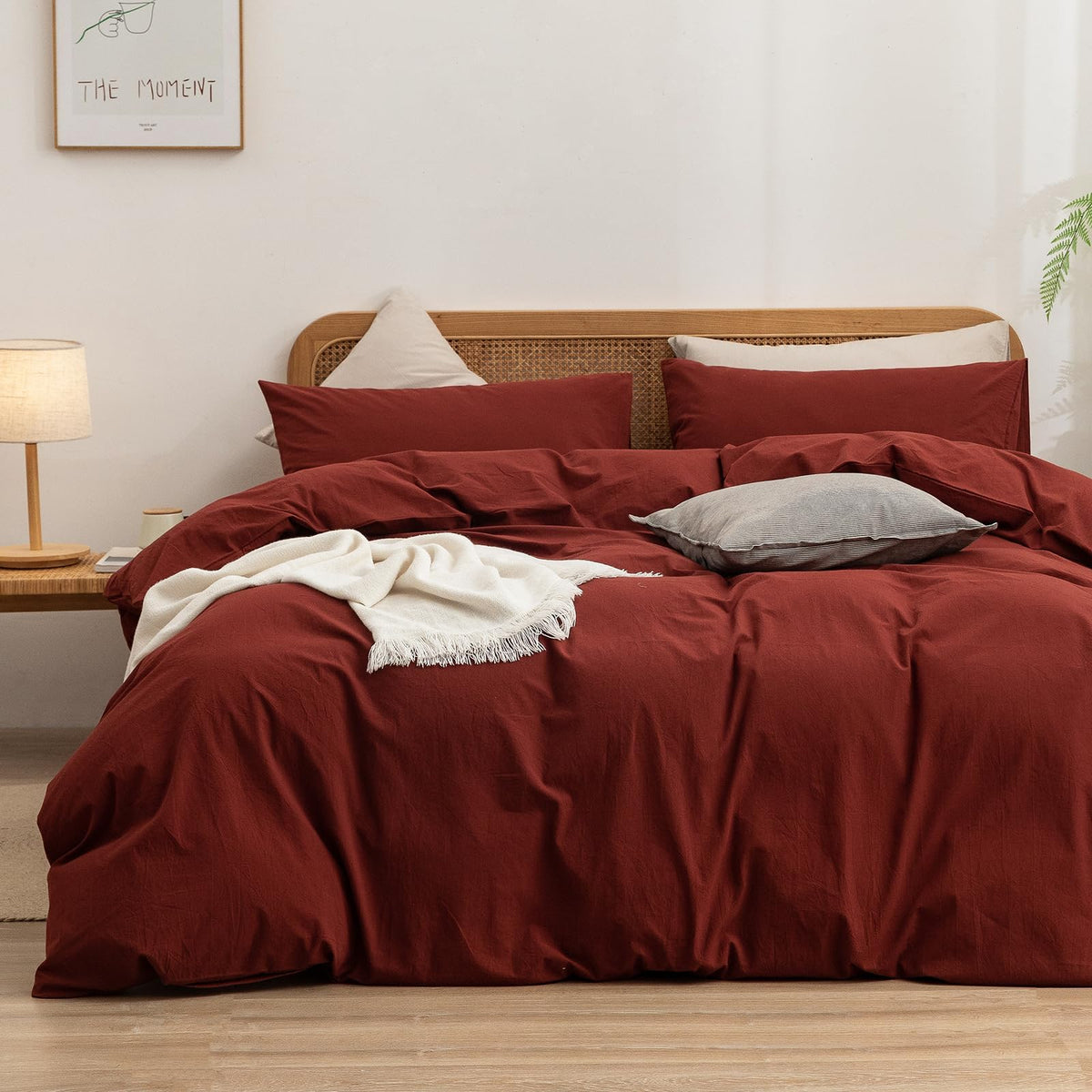 BESTOUCH Cotton Solid Duvet Cover Set Linen Feel Cornflower Blue King