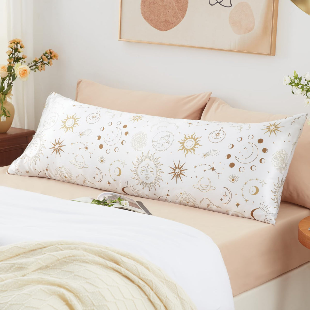 EXQ Home Satin Pillowcase for Hair and Skin Queen - Printed Black Sun