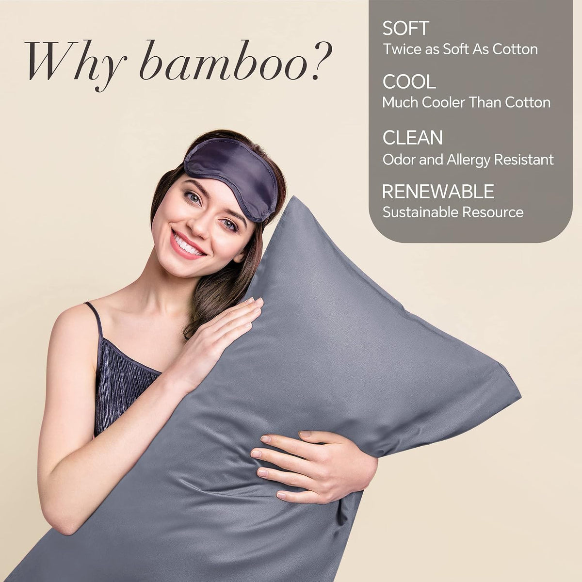 BEDELITE Cooling Pillow Cases Queen Size Set of 2, Rayon from Bamboo, Grey
