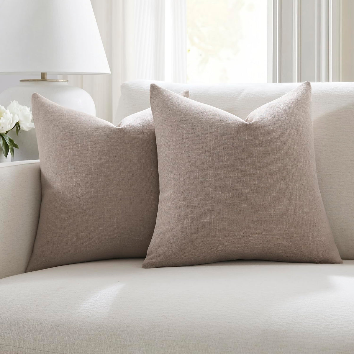 Meekio Linen Blend Throw Pillow Covers 18x18 Set of 2, Ivory