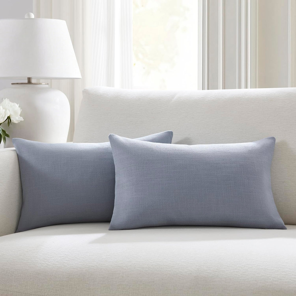 Meekio Linen Blend Throw Pillow Covers 18x18 Set of 2, Ivory