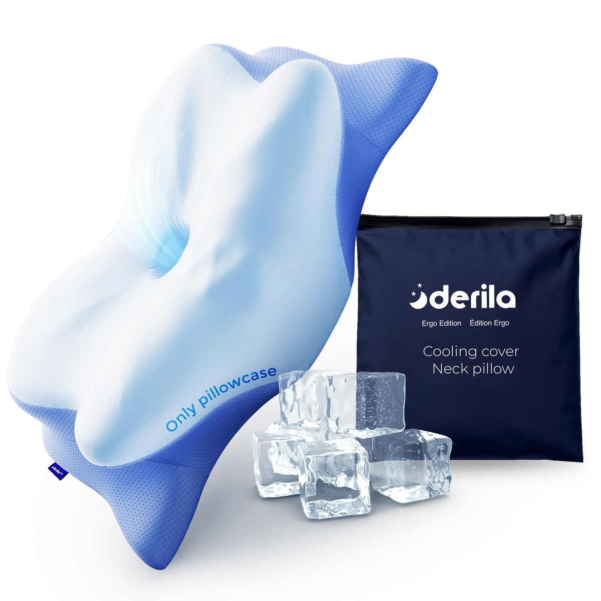 Derila Ergo Pillowcase Cervical Neck Pillow for Sleeping Pillow Case Contour Memory Foam Pillows for Back, Side Sleeper (Pillowcase - 21.25 x 14.17 x 4.72 in) Pillow Case only