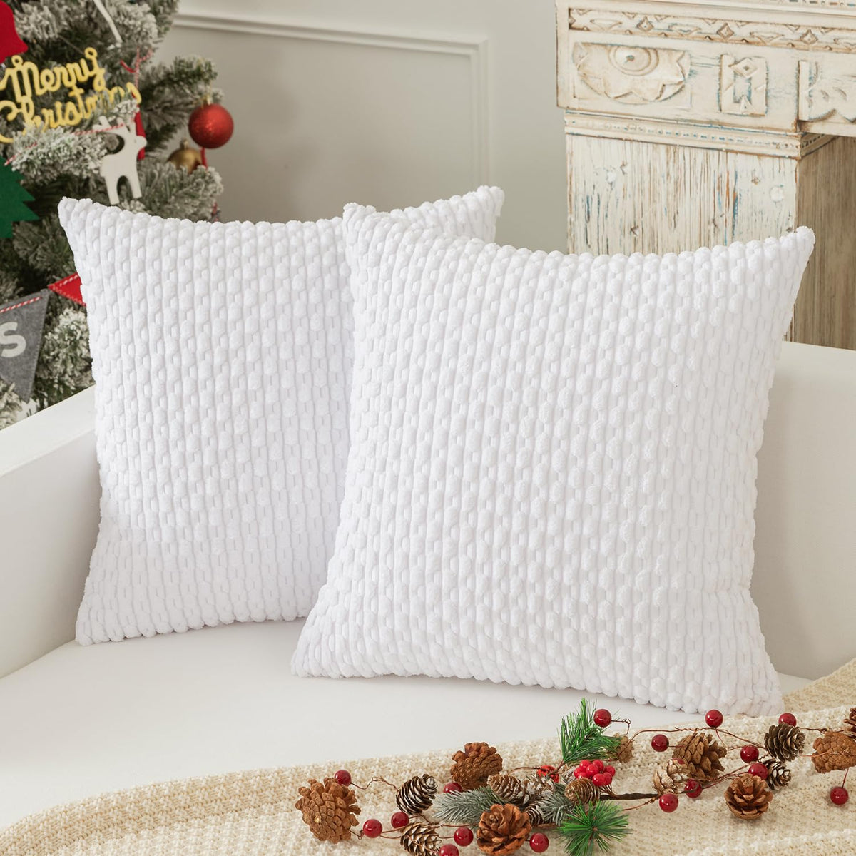 Kevin Textile Soft Corduroy 18x18 Inch Pillow Covers 2 Pack, Burnt Brick