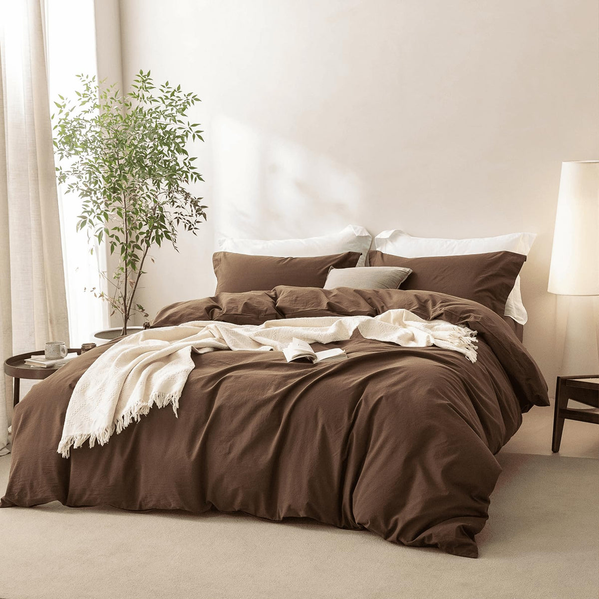 BDEAR 3Pcs Off White Duvet Cover Set Queen Size 90" L x 90" W, Oeko TEX