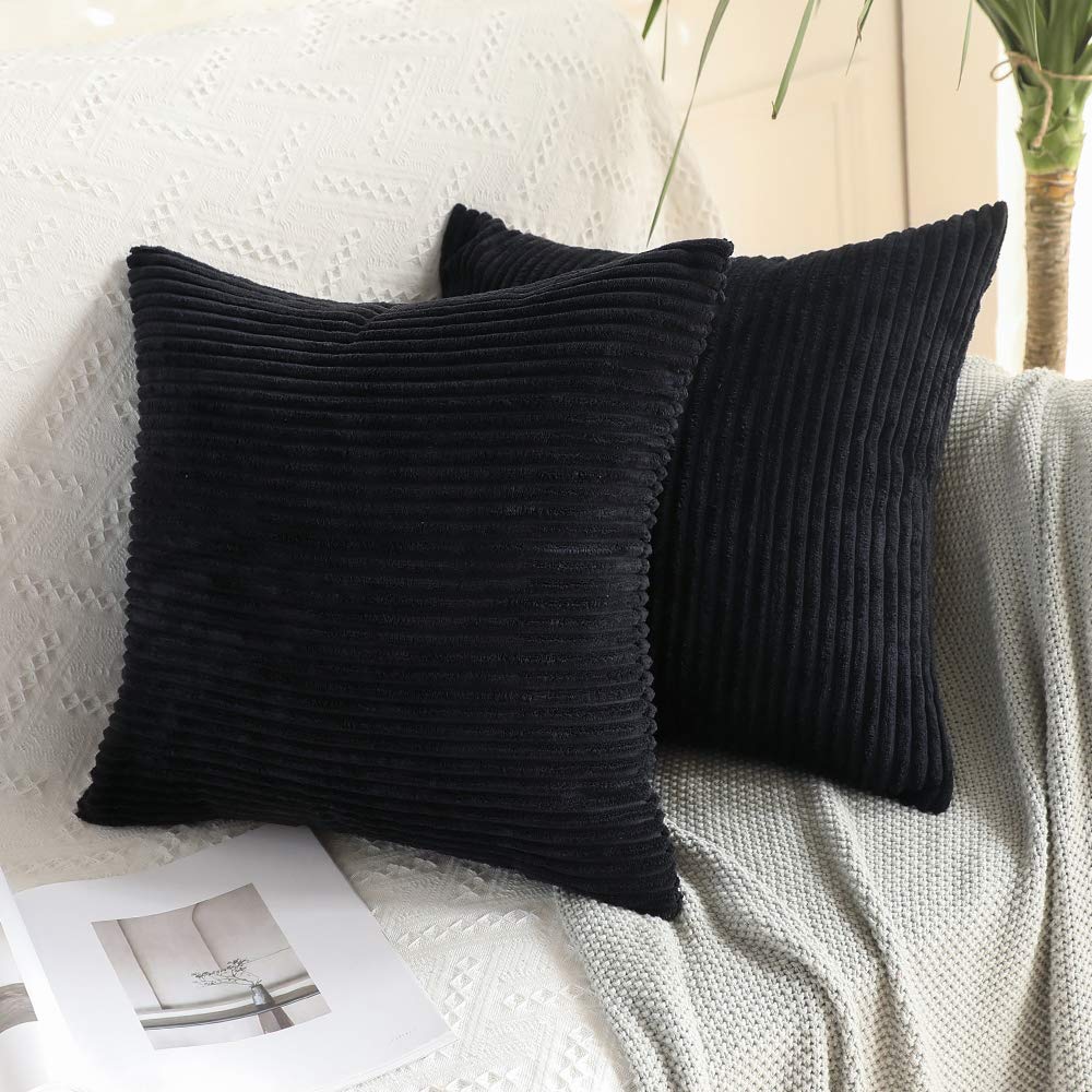 MIULEE Decorative Corduroy Throw Pillow Covers Set of 2 18x18 Dusty Blue