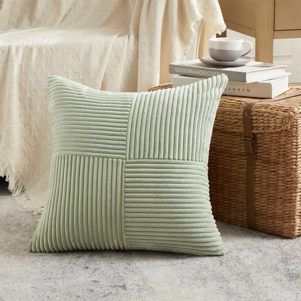 Fancy Homi Blush Pink Lumbar Decorative Throw Pillow Covers 12x20 Inch for Living Room Couch Bed, Rustic Farmhouse Boho Home Decor, Soft Striped Corduroy Rectangle Accent Cushion Case 30x50 cm
