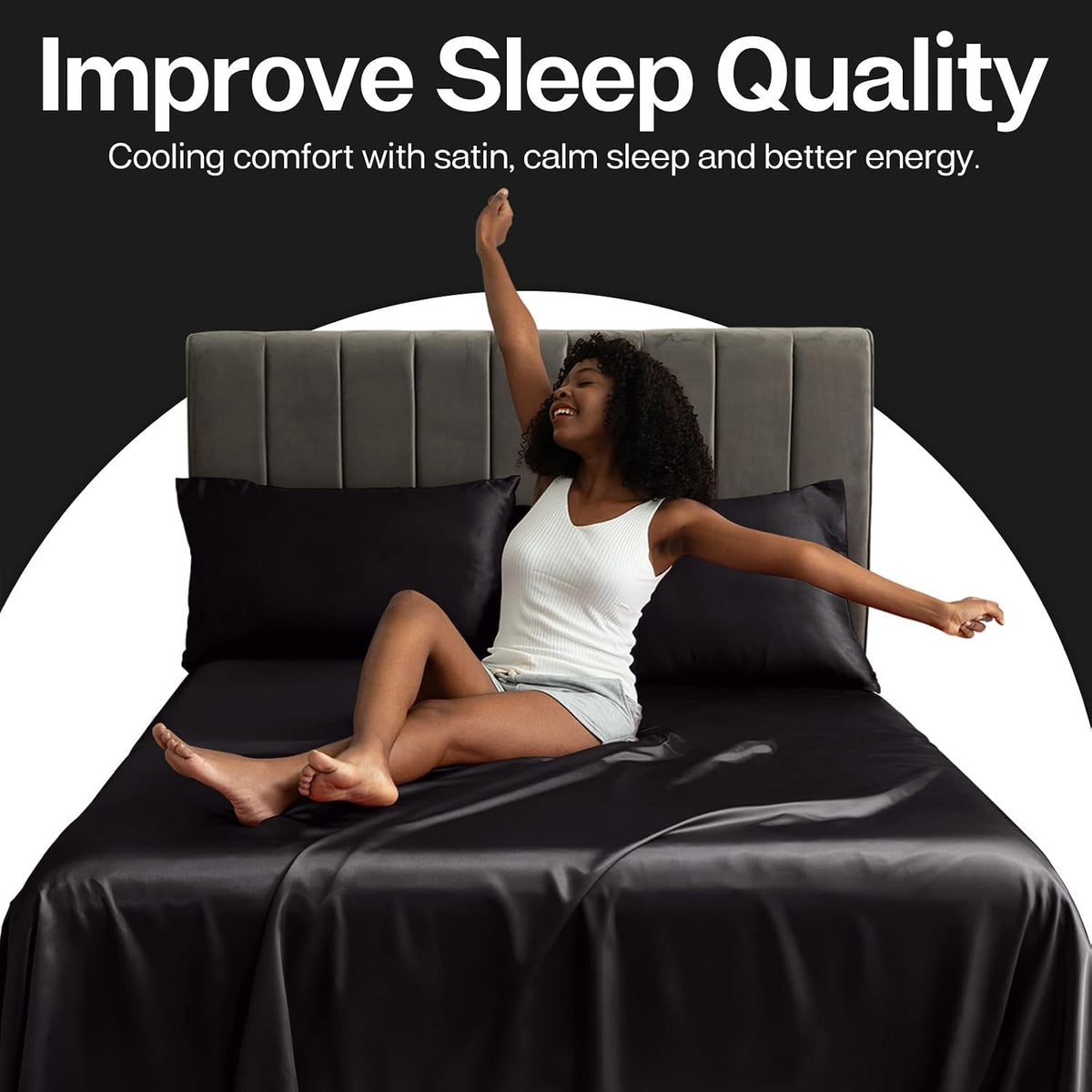 MR&HM Satin Pillowcase 2 Pack, Queen Size 20"x30", Black