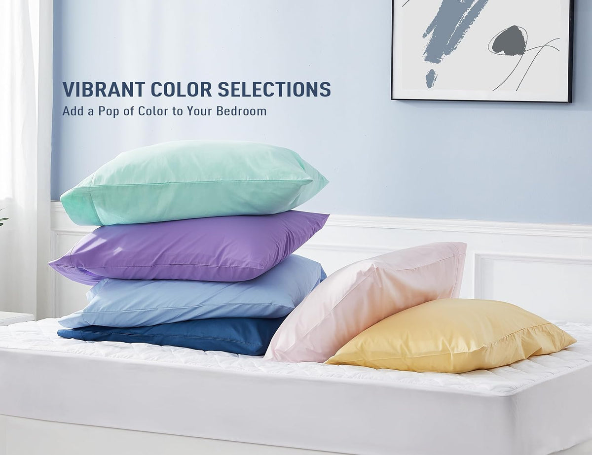 Pillow Cases Standard Queen Size 100% Cotton Percale Set of 2, White