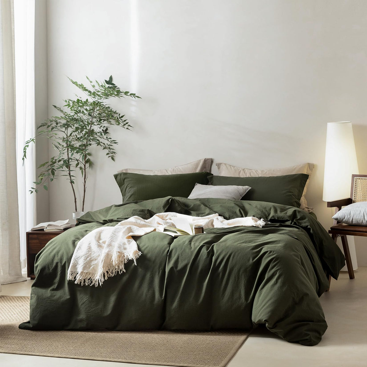 BDEAR 3Pcs Olive Green Duvet Cover Set Queen Size 90" L x 90" W,Oeko TEX
