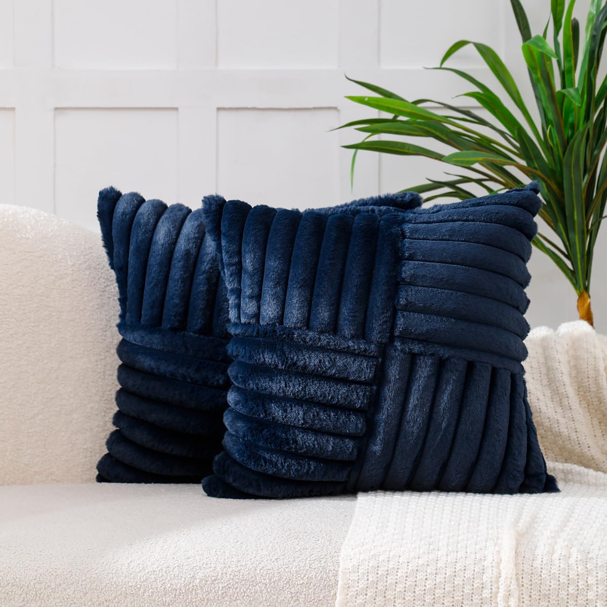 All Smiles Navy Blue Decorative Throw Pillow Covers 18x18 Set of 2