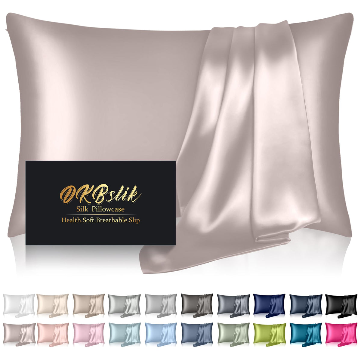 Silk Pillowcase for Hair and Skin, Mulberry Silk Pillow Cases Standard Size, Anti Acne Cooling Sleep Both Sides Natural Silk Satin Pillow Covers with Hidden Zipper, Gifts for Women Men, Ash Blue