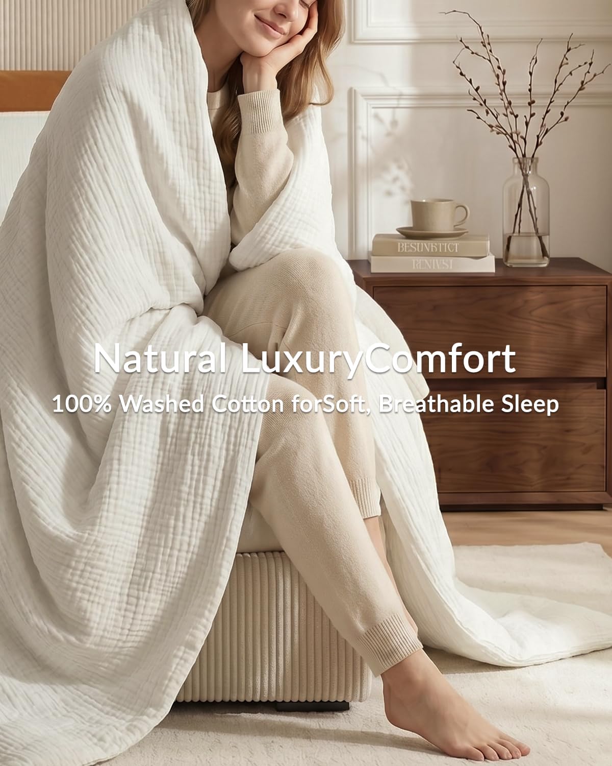SE SOFTEXLY Muslin Duvet Cover Queen Size, 100% Washed Cotton Duvet Cover Set, Ultra Soft Comforter Cover Linen Like, 3 Pieces Minimalist Gauze Duvet Cover with 2 Pillowcases, 90"x90", White