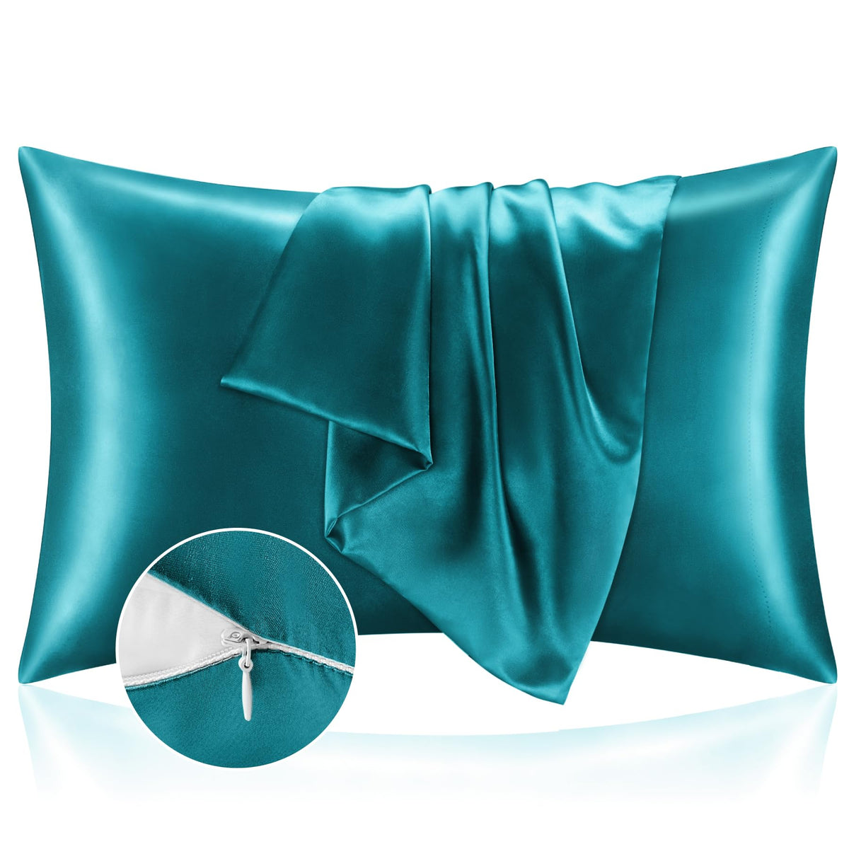 BEDELITE Zipper Satin Pillowcases, Standard Size 20"x26", Black, Set of 2
