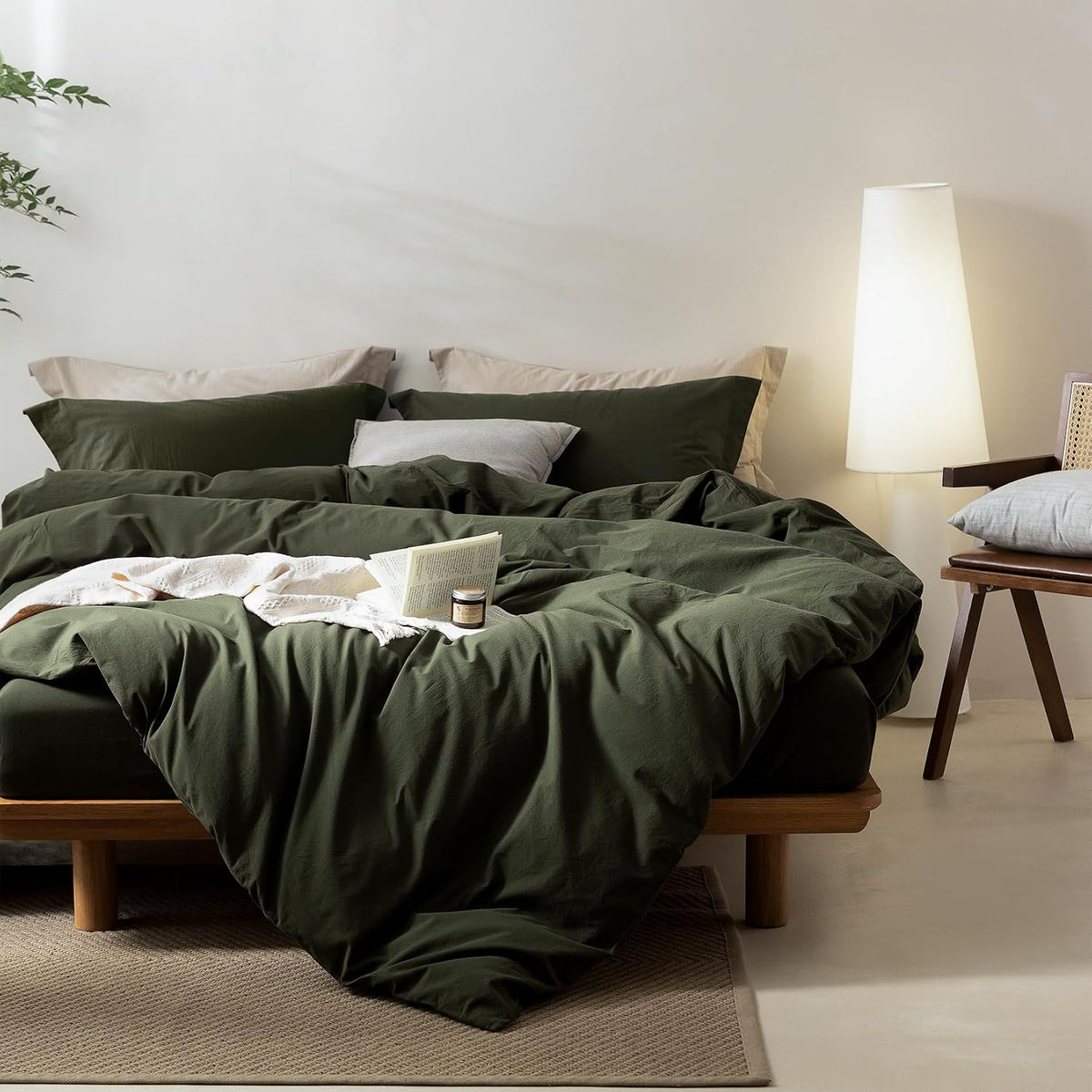 BDEAR 3Pcs Olive Green Duvet Cover Set Queen Size 90" L x 90" W,Oeko TEX