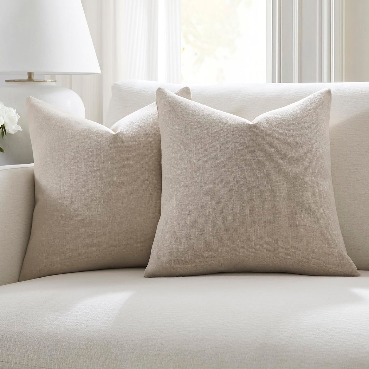 Meekio Linen Blend Throw Pillow Covers 18x18 Set of 2, Ivory