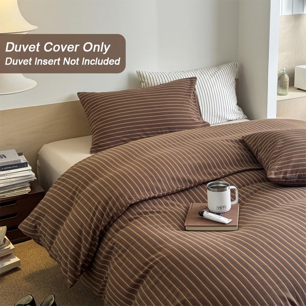 Duvet Cover Set Queen Size Brown Striped Bedding Set for Girls Boys