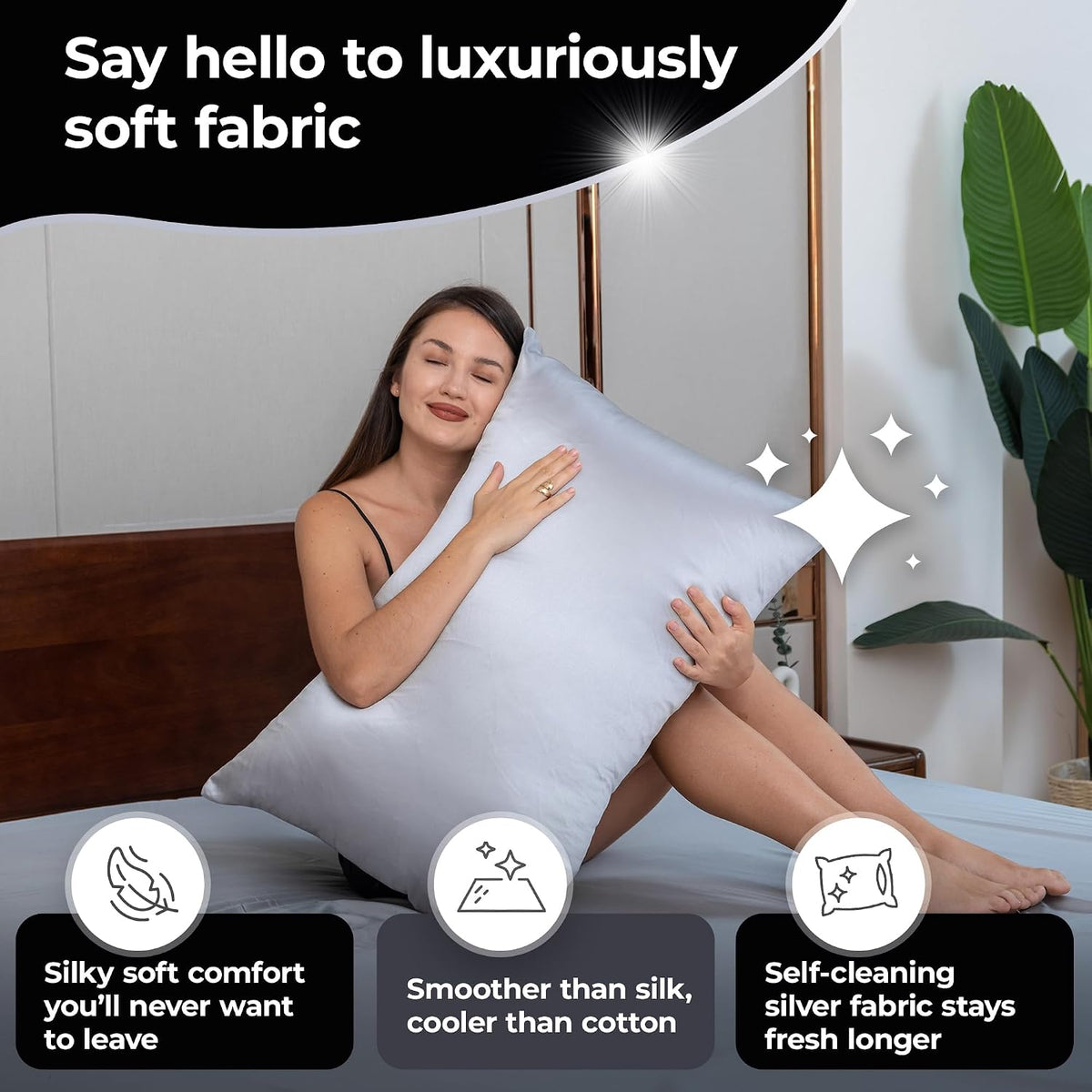 Silvery Silver Infused Pillowcase Set - 2 Pack Self-Cooling Pillowcases with Self-Cleaning Silvery Technology™ for Hygienic Sleep - Luxurious Silky Soft Comfort (Gray, Queen (U.S. Standard))